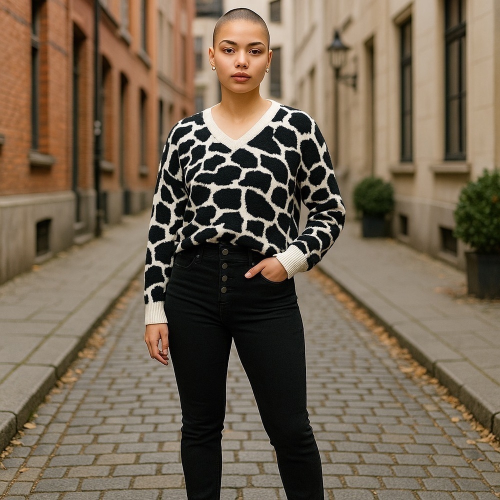 LOFT | Animal Spotted V-Neck Sweater Boho